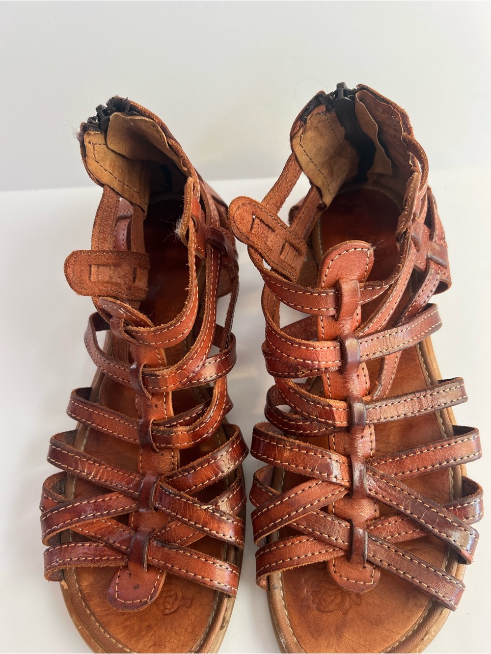 Maya Cognac Multi-Strap Leather Gladiator Sandals